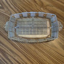 Depression Glass Art Deco Pressed Glass Relish Dish: Divided Serving Tray 10”long x 5.5”wide VINTAGE  Popular during the Depression glass era, startin