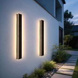 2 Pcs Outdoor Wall Sconces 3000K 39.4inch 4.72 Inch Wide Black Led Long Wall Porch Light NIUZDU