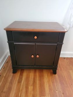 Black Nightstand with Wood Top and Storage