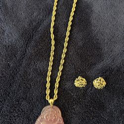 10k Gold Chain With Gold Nugget Earrings 