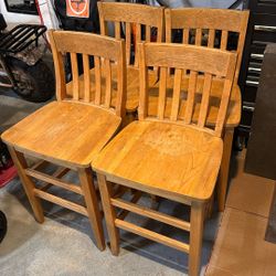 4 BAR HEIGHT OAK KITCHEN CHAIRS