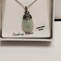 SLC 925 Italy Sterling Silver Marcasite And Jade Pendant Necklace. NIB
