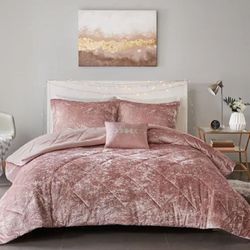 Twin/Twin XL Luxurious Crushed Velvet Comforter/Duvet Cover/Quilt Set with Diamond Quilting,