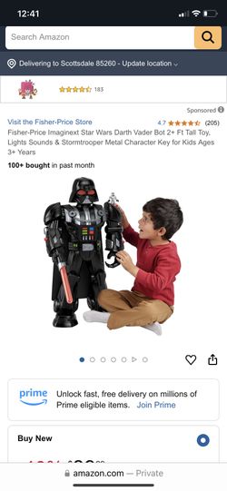 Fisher-Price Imaginext Star Wars Darth Vader Bot 2+ Ft Tall Toy, Lights Sounds & Stormtrooper Metal Character Key for Kids Ages 3+ Years