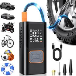 new In Box! Cordless Tire Inflator Portable Air Compressor 150PSI Bike Pump with LED Light & Pressure Gauge Auto Shut-Off electric Air Pump for Car Ti