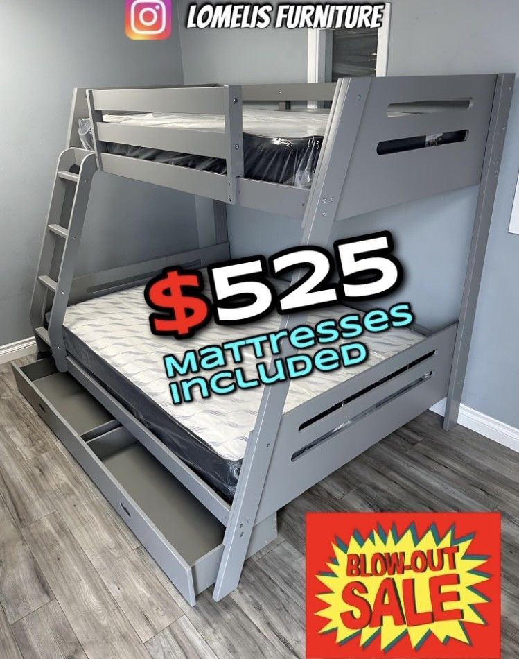 Twin Full Grey Bunkbed With Ortho Mattress Included!!