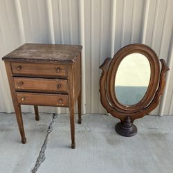 Antique Sewing Table And Mirror 