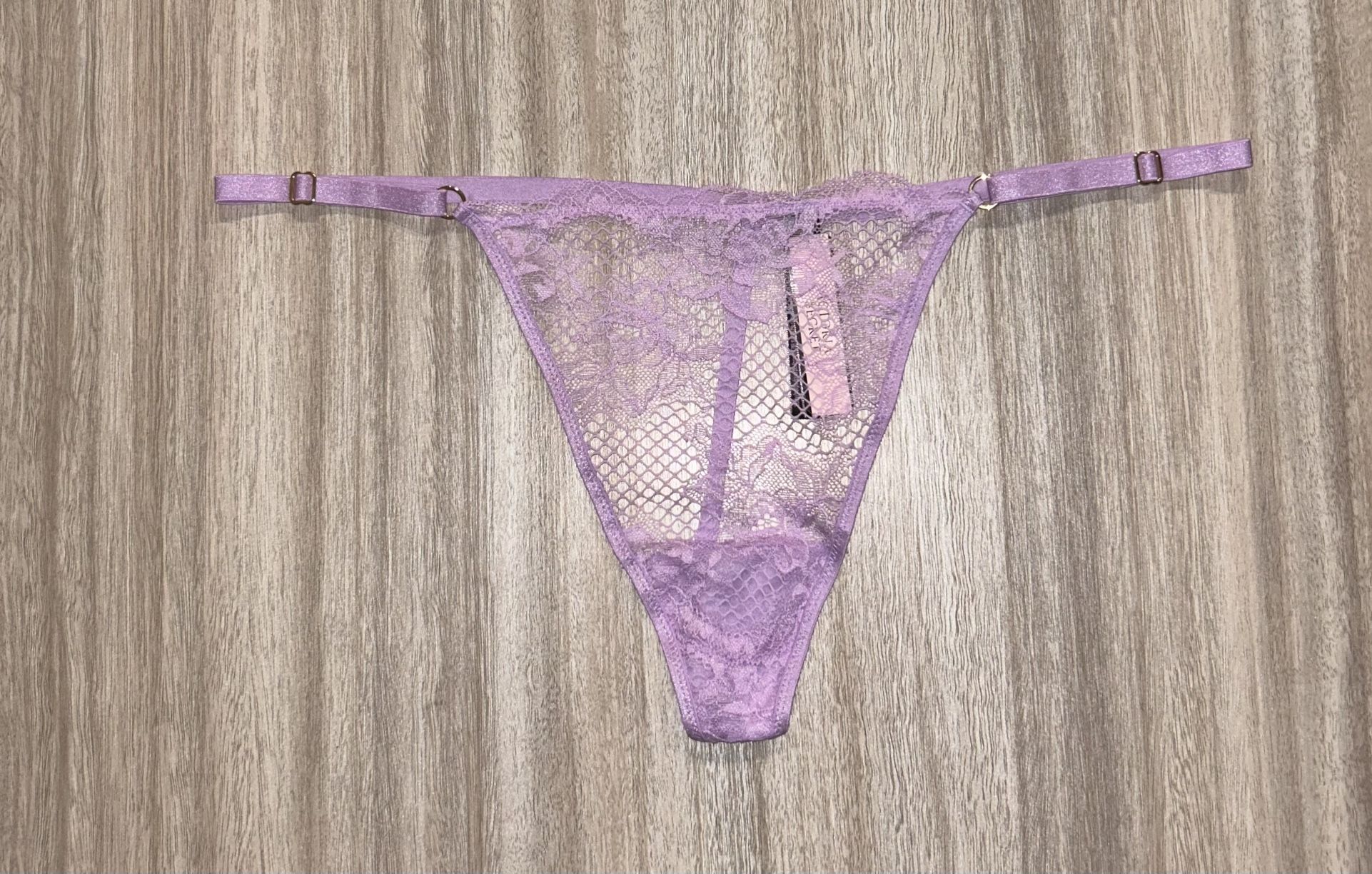 New Victoria Secret Thong V String XL Fishnet Floral Purple Adjustable Straps