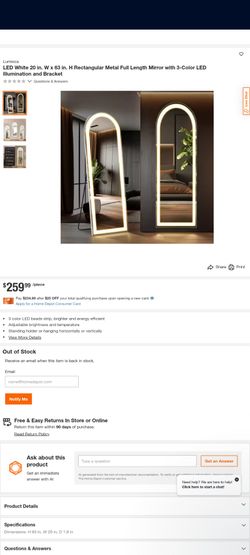 MAYEERTY 63"x20" Rectangle LED Full Length Mirror Aluminium Alloy Floor Mirror, White