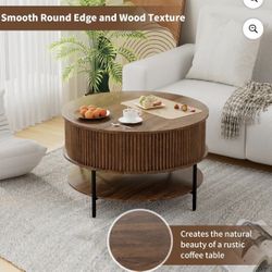 BIZOEIRON Round Coffee Table with Storage and Lift Top - Dark Walnut