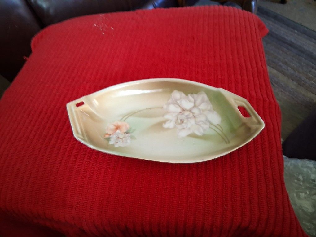 ANTIQUE RELISH DISH HAND PAINTED FLORALS 1(contact info removed) GREEN MARK 