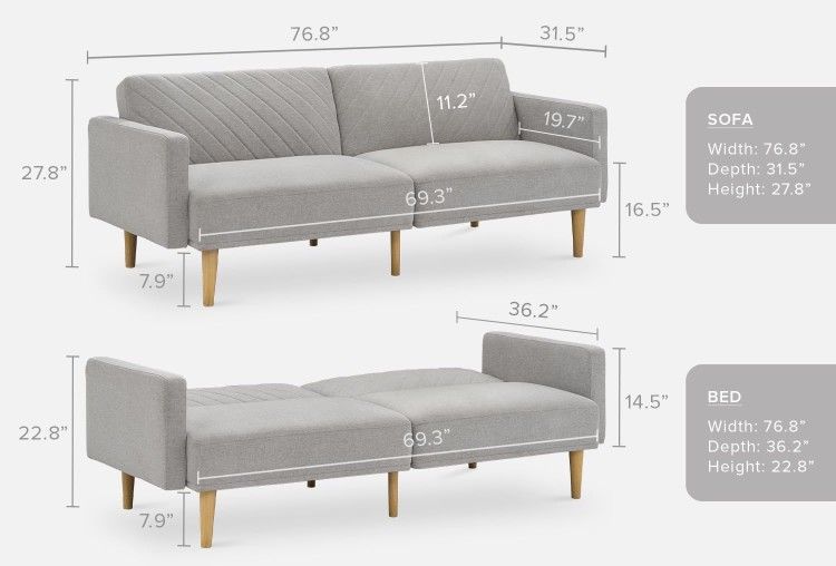 Small Couch / Sofa Bed (Light Gray)