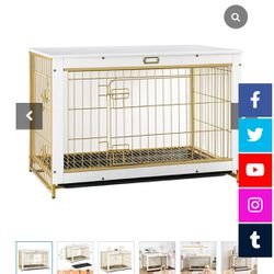 Dog Crate; Gold/White
