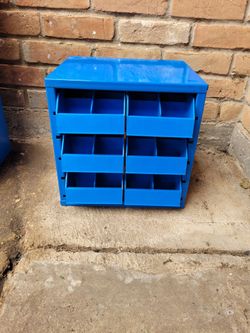 metal parts storage cabinet with 6 bins