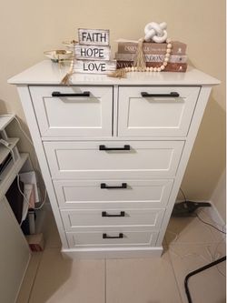 Tall dresser (white with black handles)