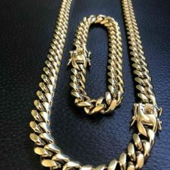 14MM Cuban Set 14K Gold Plated Doesn't Loses Color 