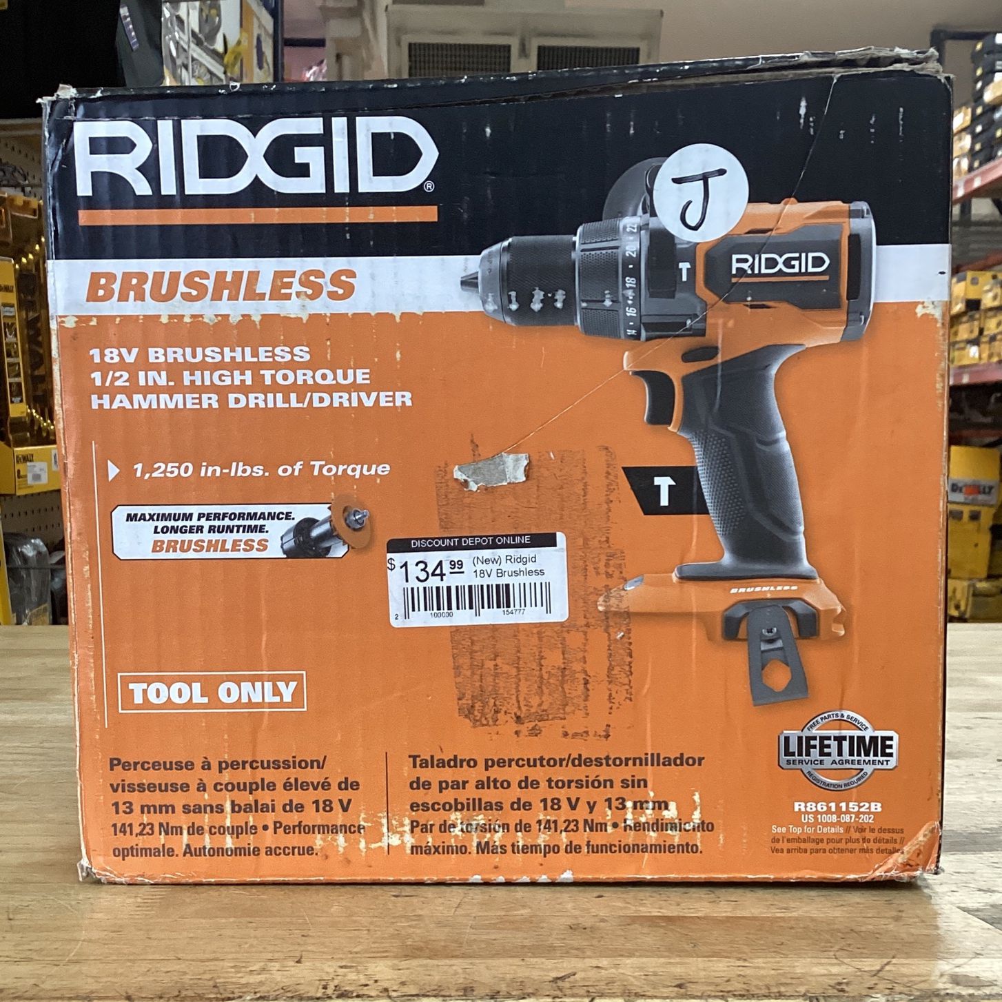(New) Ridgid 18V Brushless Cordless 1/2 in. High Torque Hammer Drill/Driver (Tool Only) On Sale!