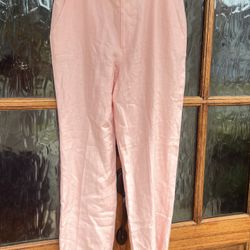 Chaps Dress Pants Womens 100% Linen High Rise Peach Pink Beach Size 12