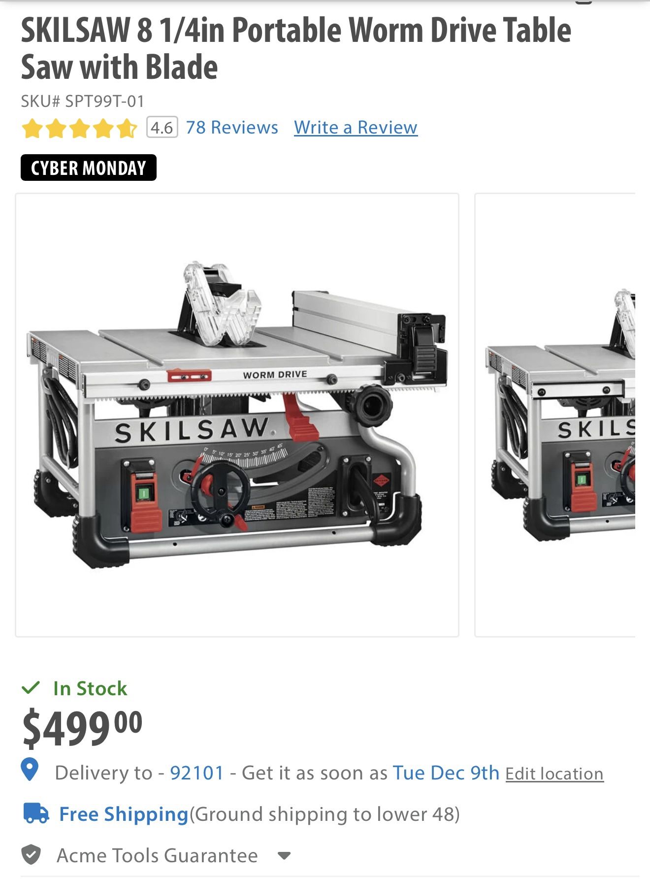 SKILSAW 8 1/4in Portable Worm Drive Table Saw with Blade