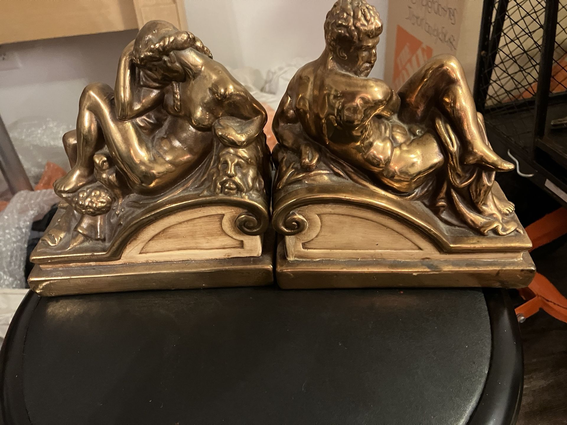 Antique Nude Man And Woman Bookends Fully Brass 