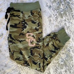 WOMEN OF TROY TEAM TROJAN USC COLLEGE CAMO JOGGERS DRAWSTRING PANTS M