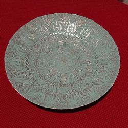 Turquoise large glass table bowl.