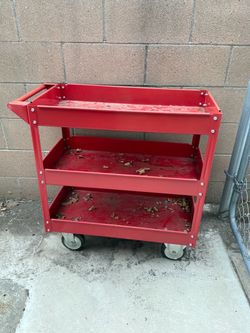 Red 3-Shelf Metal Utility Cart on Wheels