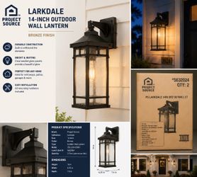 Project Source Larkdale 14” Outdoor Wall Lantern – Bronze – Brand New