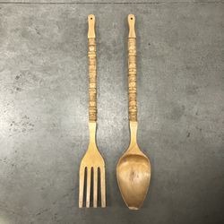 Vintage Tiki Wooden Spoon & Fork Wall Décor – Hand-Carved Mid-Century Tropica