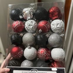 Red/Black/Silver Shatterproof Ornaments 