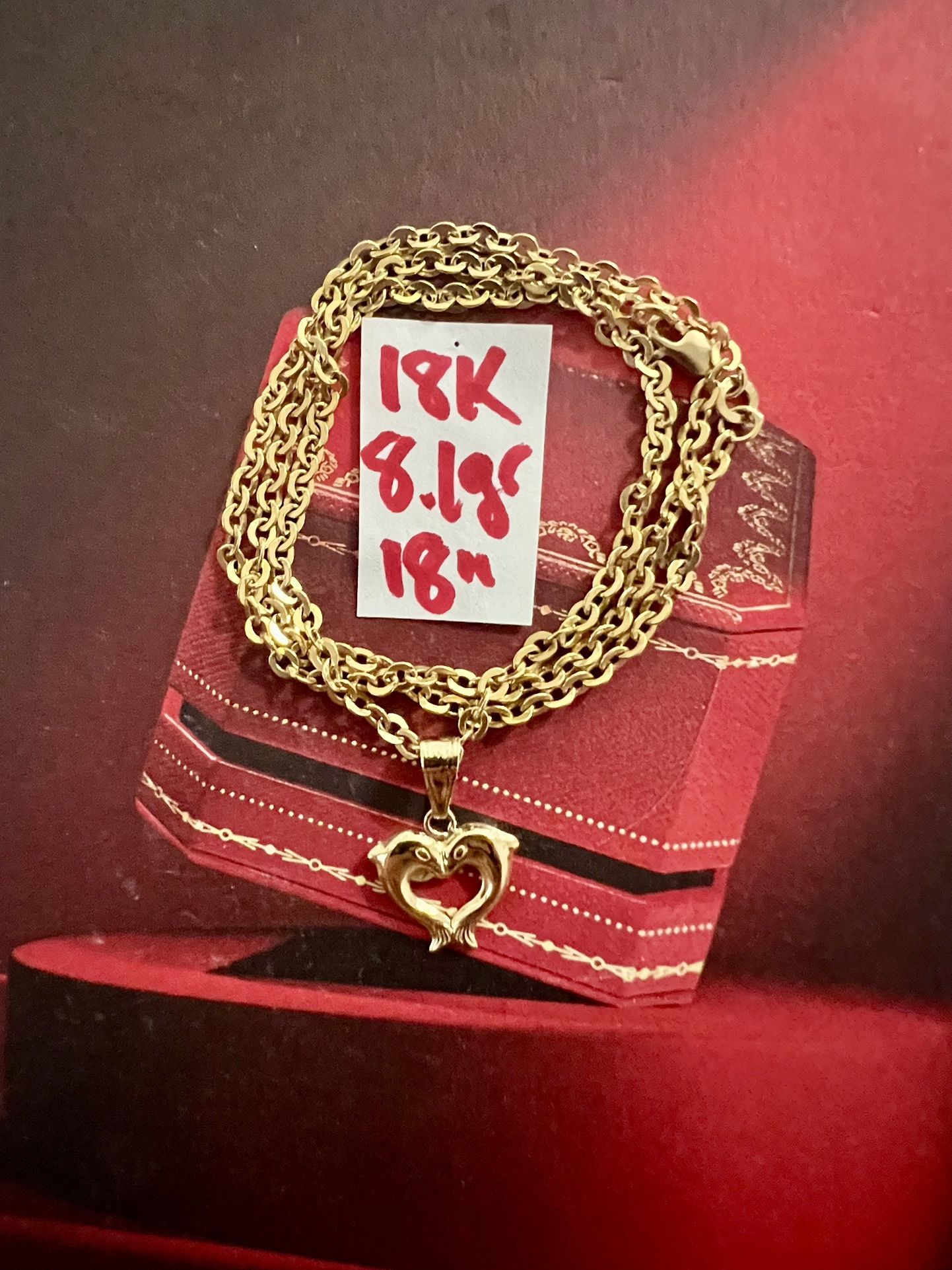 For Wedding 18K Solid Gold Chain and Pendant 8.1Gr 18 Inches Long