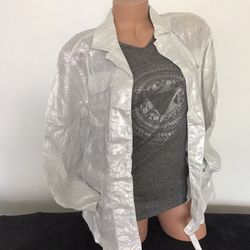 Lands End silver white linen blouse jacket size 10
