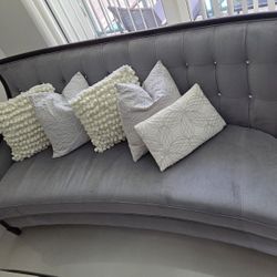 Curved Two Tufted Velvet Sofa with Crystal Accents