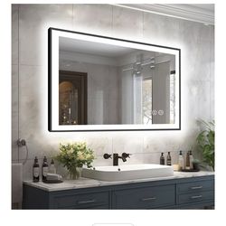 LED lighted bathroom mirror with black frame