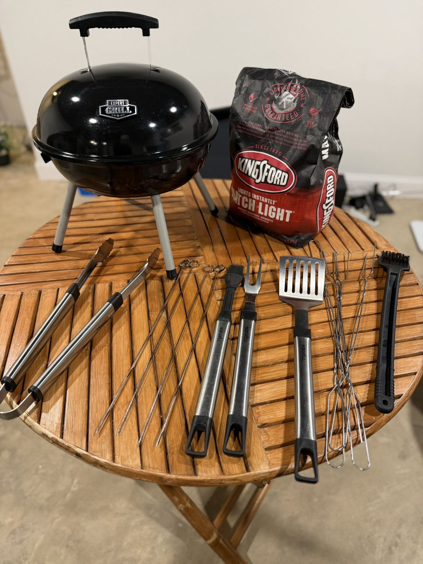 Portable Charcoal Grill + Utensils + Charcoal Bundle 