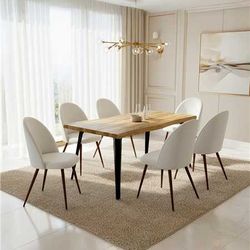 🖤Black Friday🖤 Homy Casa Lancelot 63" Dining Table Set with 6 Haven Upholstered Chairs Multi-Room Dining Set