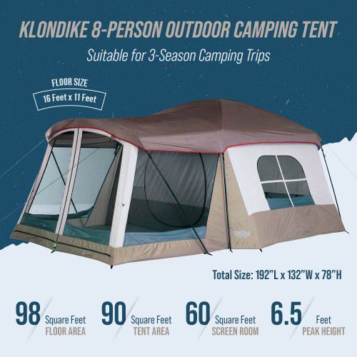 Wenzel Klondike 8 Person Water Resistant Tent with Convertible Screen Room.