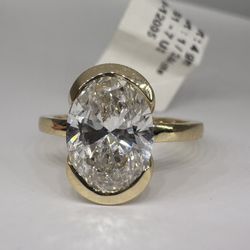 3.04 Carat E VS1 Oval Diamond Engagement Ring Half Bezel Solitaire Lab Grown  
