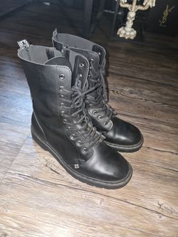 T.U.K. Footwear lace-up mid-calf combat boots featuring a side zipper