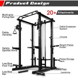 😀 RitFit Power Cage with Optional LAT PullDown/Cable Crossover/Smith Machine System, 1000LB Squat Rack for Home & Garage Gym