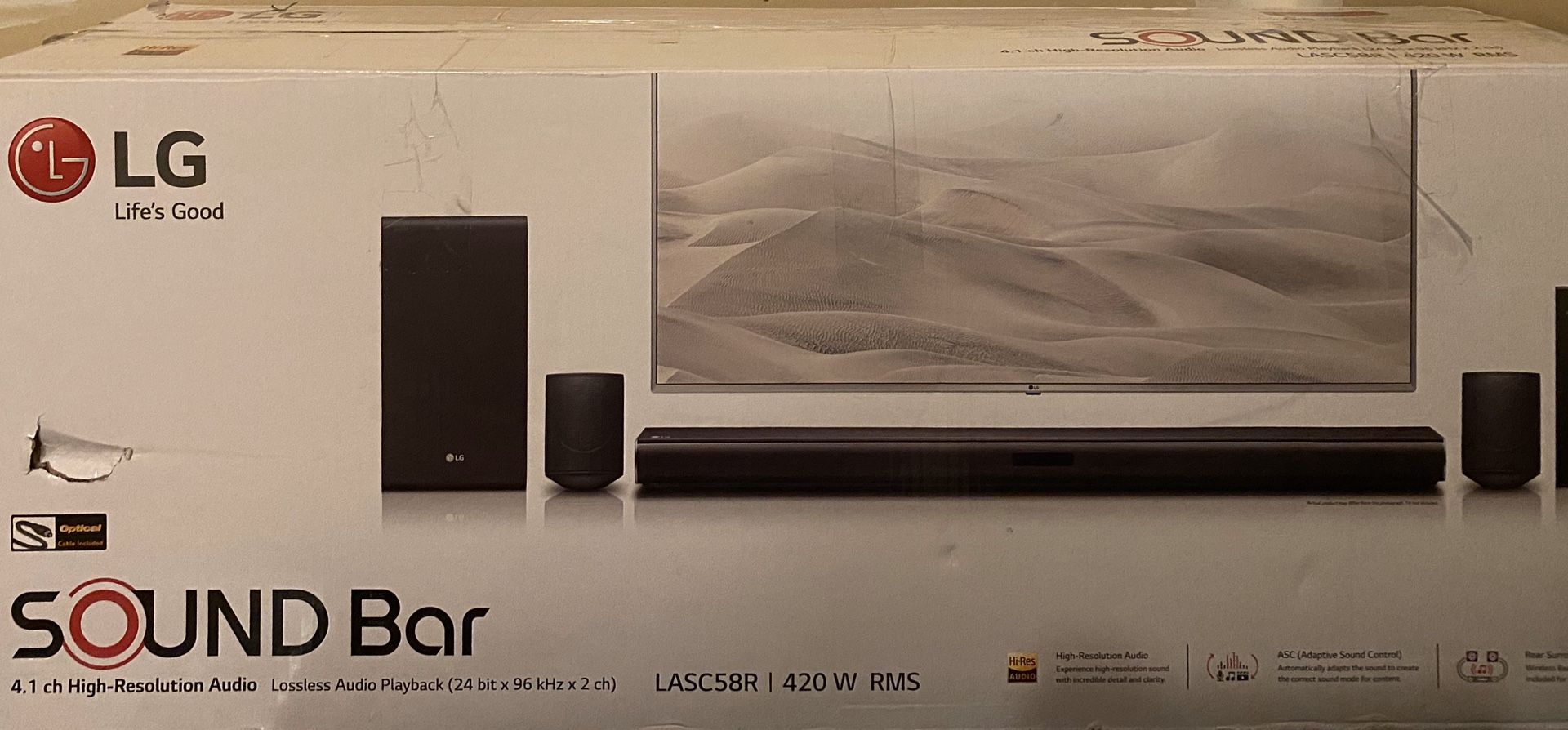 LG LASC58R 4.1 ch Sound Bar Surround System with Wireless Subwoofers Brand New