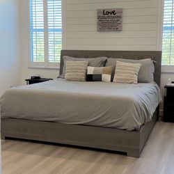 King Gray Bed Headboard And Frame 