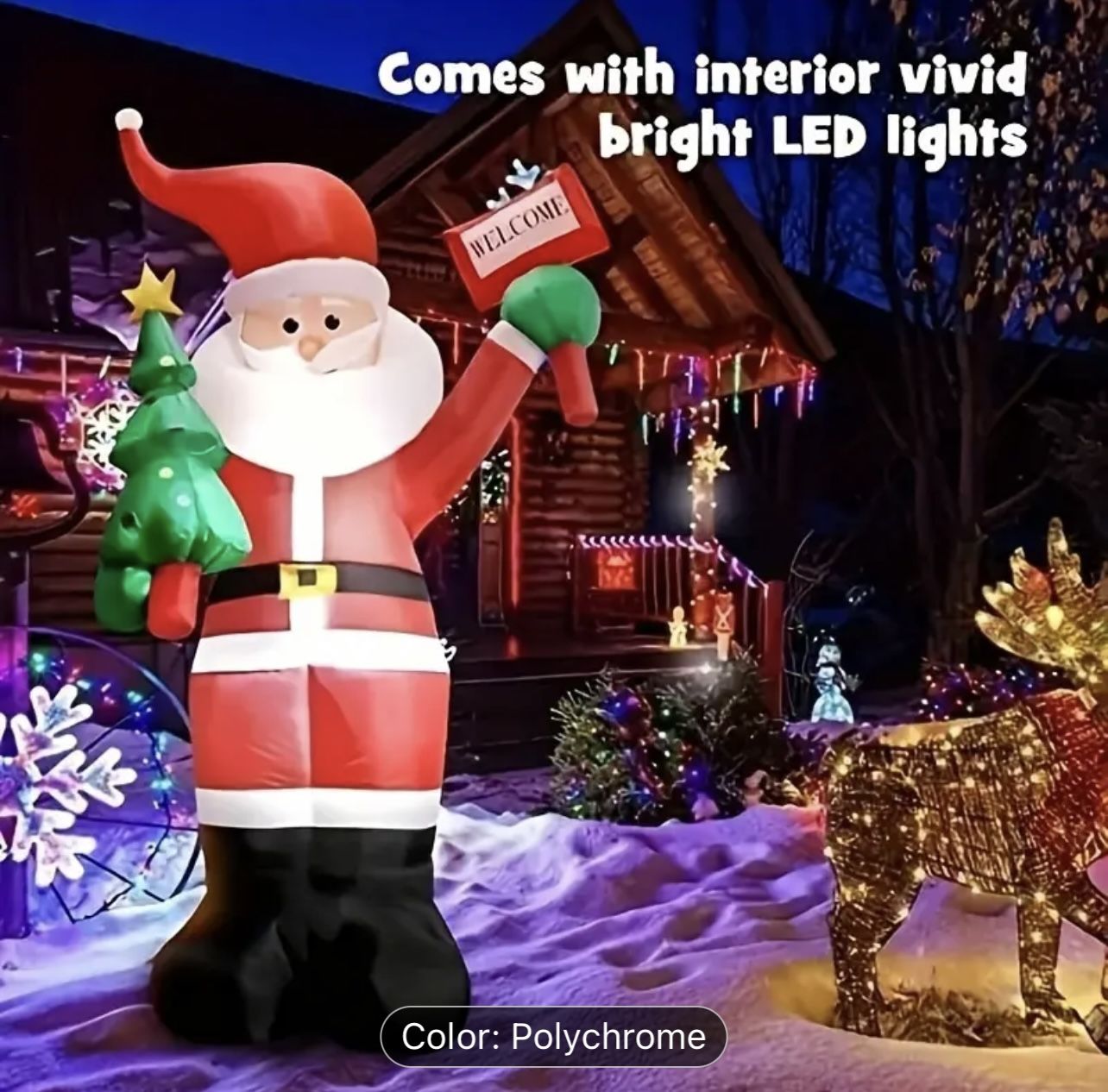 6ft Inflatable Santa with Christmas Tree, LED Rotating Lights, Outdoor Yard Garden Decor, Festive Holiday Display, Power Operated, US Plug, Polyester