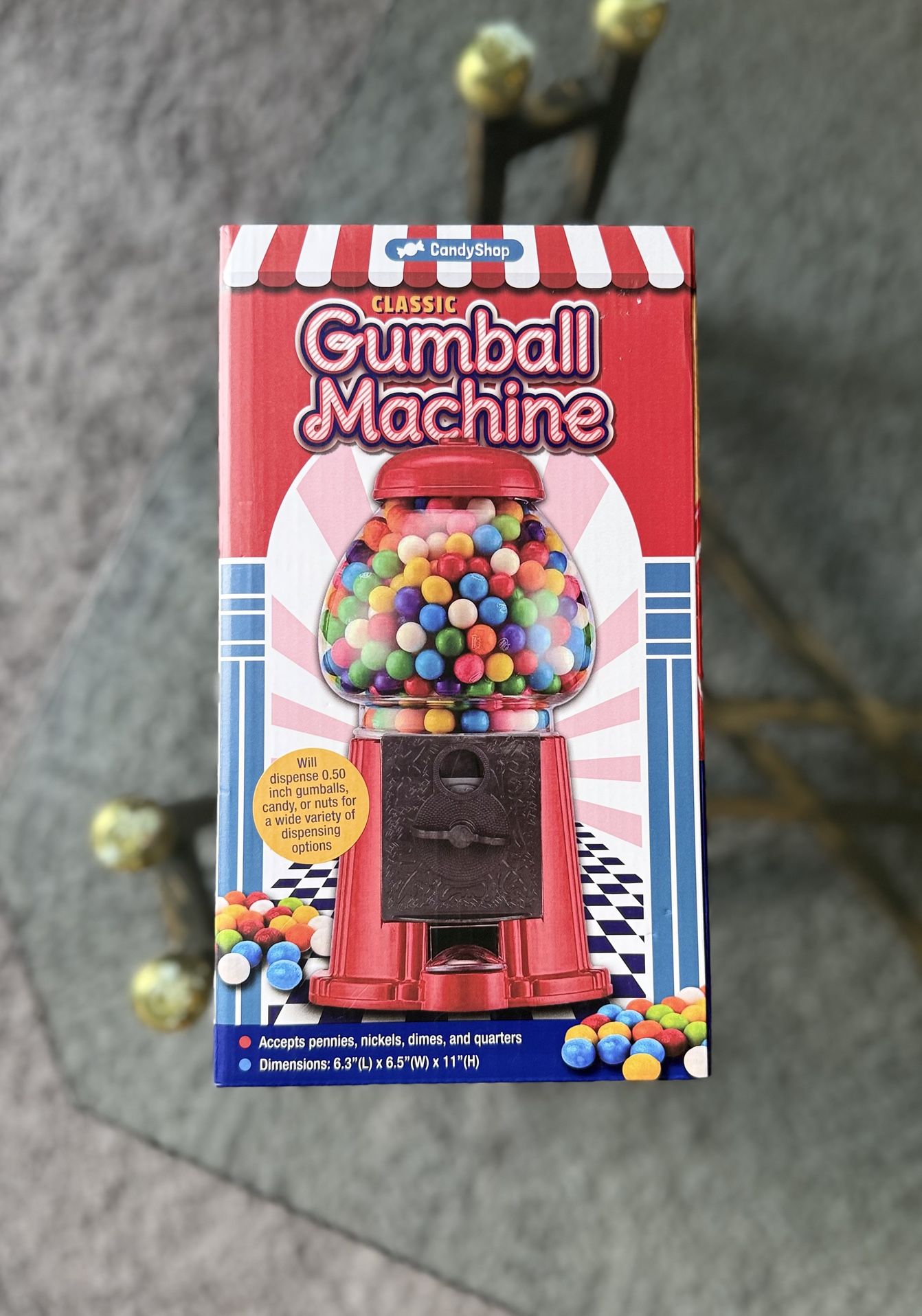 Classic Red Gumball Machine Vintage Style with Coin Bank New & Sealed