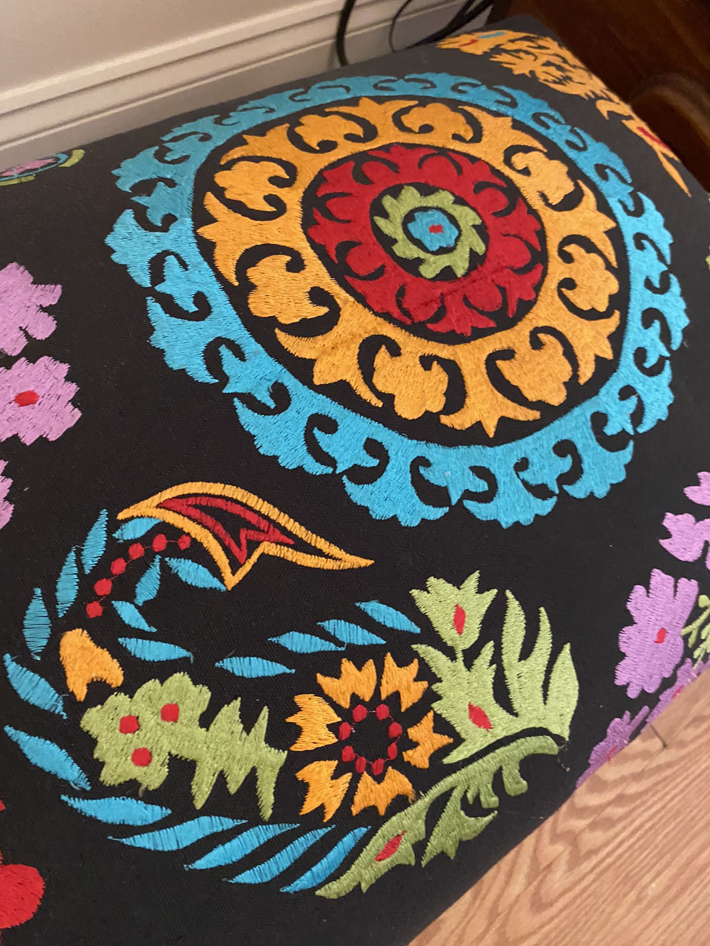 Embroidered Footstool Ottoman 