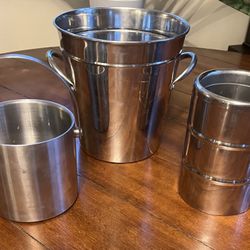 Set of 3 Stainless Ice/Wine/Champagne Buckets