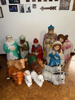 Vintage Blow Mold Nativity Set 13pc