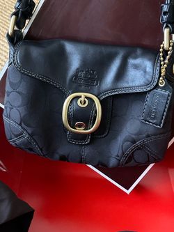 Vintage Black Coach Bleeker w Signature Jacquard Print, Leather Flap Shoulder Bag/Purse
