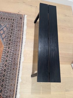 Black Wood Slat Bench with Wooden Legs