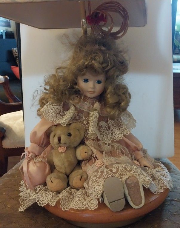 Antique Porcelain Doll Lamp .